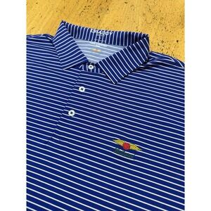 B Draddy Sport Performance Baltusrol Polo Blue Striped Golf Polo Shirt L